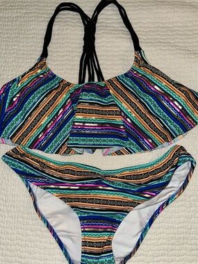 PINK Victoria’s Secret Striped Multi-Color Ruffle Bikini Set